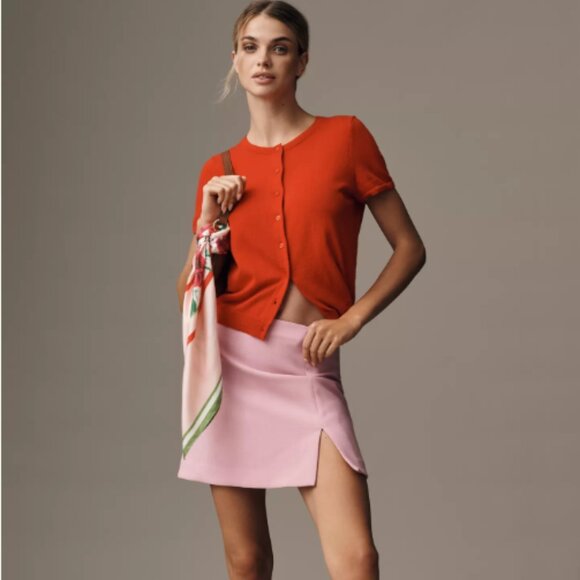 Anthropologie Dresses & Skirts - Anthropologie Maeve Tailored Mini Skirt Pink Size 6 NWT | Side Slit Mini Skirt